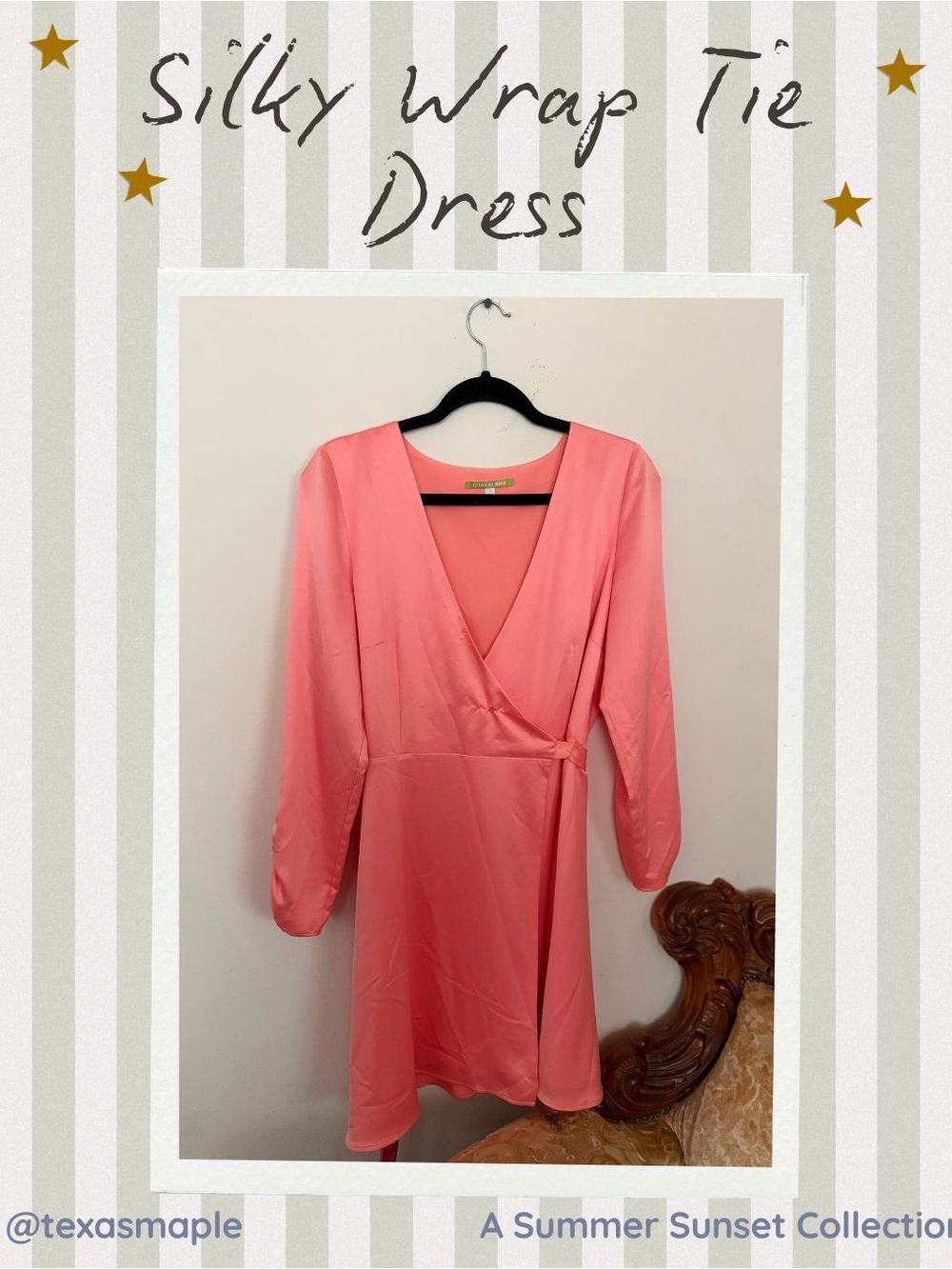 Gianni Bini Silky Wrap Tie Dress Coral